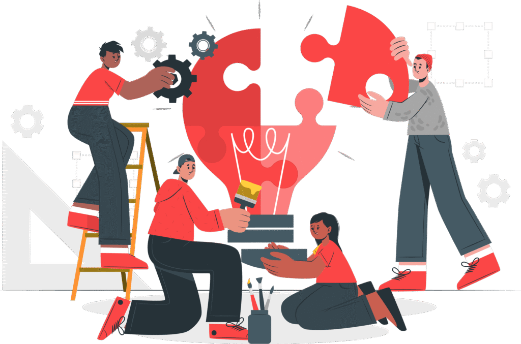 four people sloving puzzle